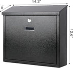 xydled Mail Boxes with Key Lock,Locking Mailbox Wall Mounted,Security Mailbox with Lock and Key,Large Capacity,Steel Cover Metal Postbox for House,14.2X 4X 12.6 Inch, Black