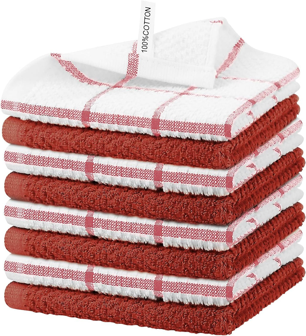 Nialnant 8 Pack Dish Cloths for Washing Dishes, 100% Cotton Reusable Cleaning Rag, Quick Drying Dish Towels for Kitchen,12x12 Inches, Red