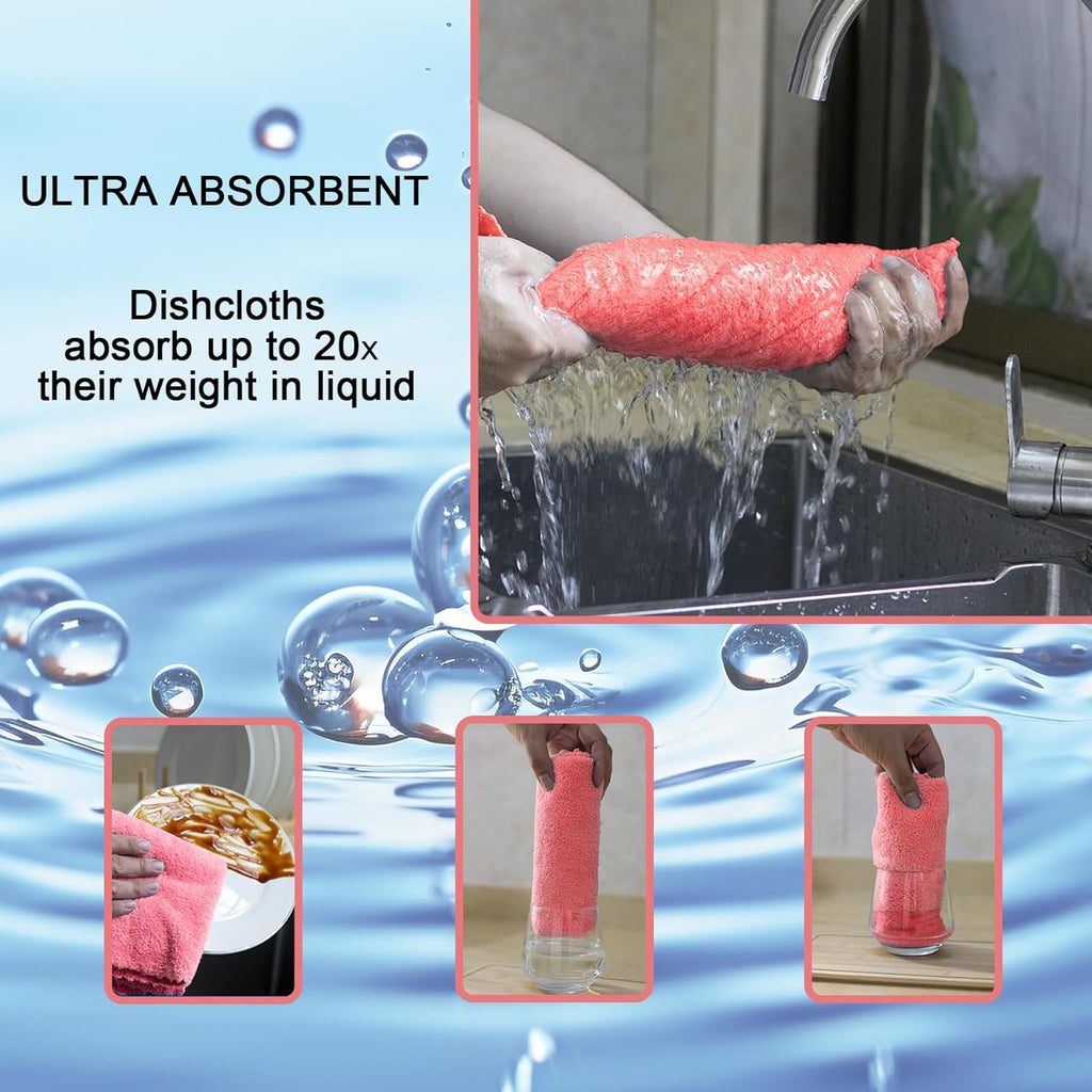 kimteny Kitchen Cloth Dish Towels, 13x28 Inches Premium Dishcloths, Super Absorbent Coral Velvet Microfiber Cleaning Cloths, Fast Drying Rags for Washing Dishes (13x28-12 Pack, Pink)