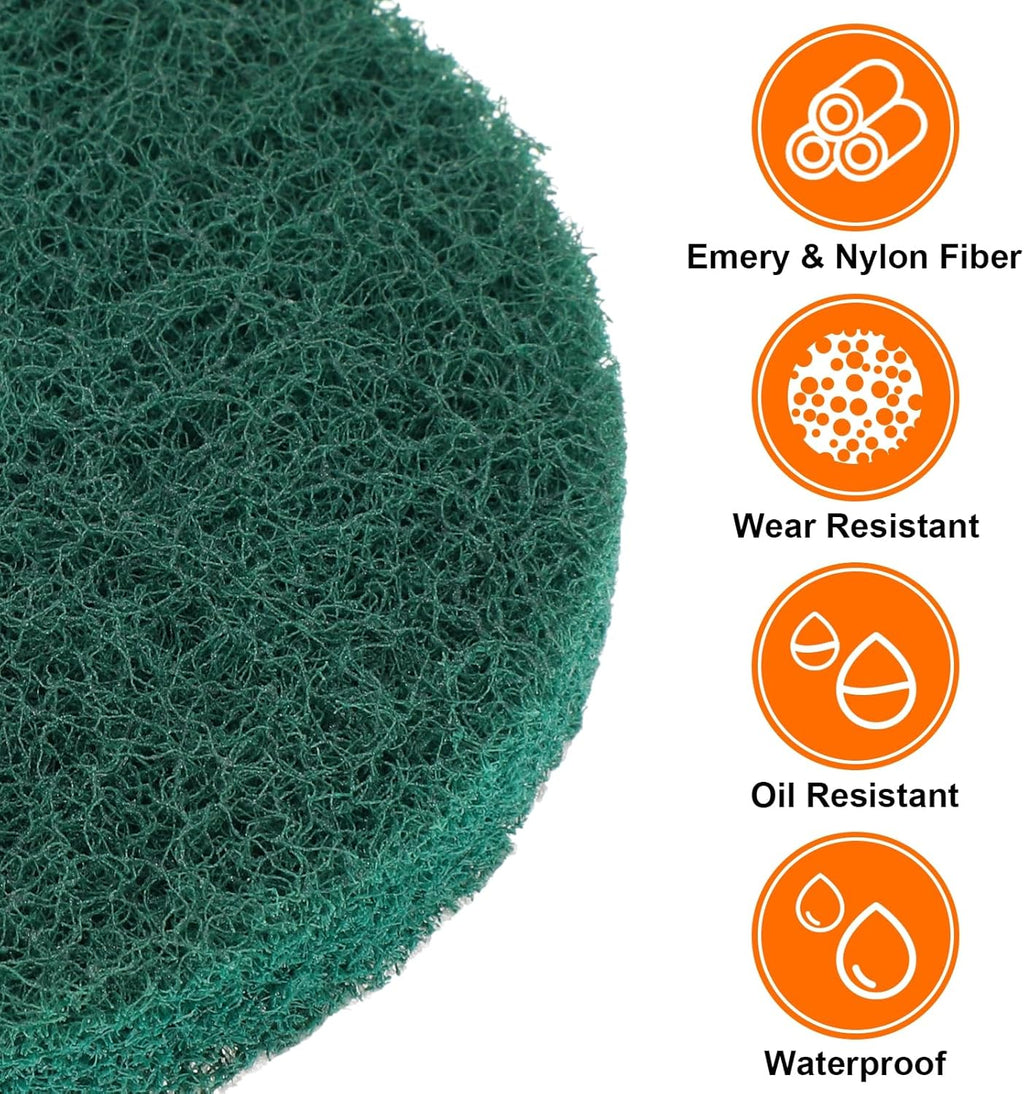 HARFINGTON 4pcs Scrubber Scouring Pads 180 400 800 1200 Grits 5 Inch Drill Power Brush Hoop and Loop Surface Conditioning Disc Drill Scuffing Disc Scrub Pads for Kitchen Cleaning, 4 Colors