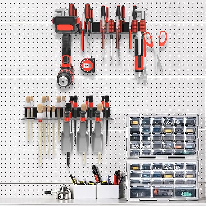 2Pcs Metal Screwdriver Organizer, Wall Mount Plier Organizer Hammer Holder, Hand Tool Storage Rack for Garage Workshop Workbench (Black, 2PCS)