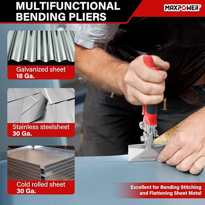 MAXPOWER Sheet Metal Hand Seamer, 3-inch and 6-inch Straight Jaw Sheet Metal Bender Tools with Ergonomic Handle, 2-Pack Metal Bending Tools