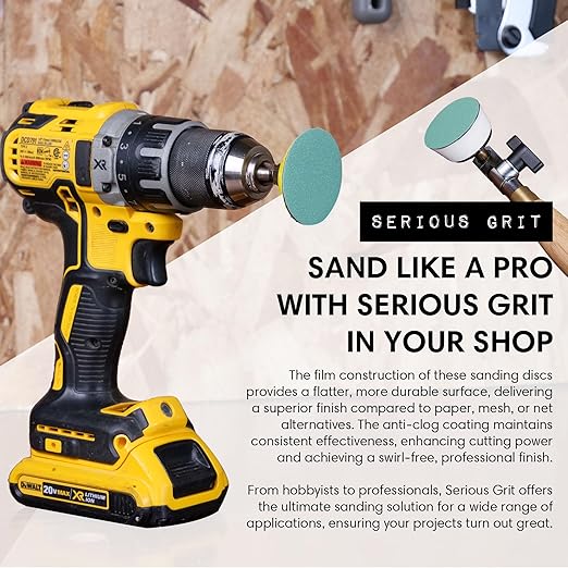 Serious Grit 3-Inch 600 Grit Aluminum Oxide Sanding Discs - Heavy-Duty Hook & Loop Film Discs - Gray - Compatible with Angle Grinder, Drill Attachment