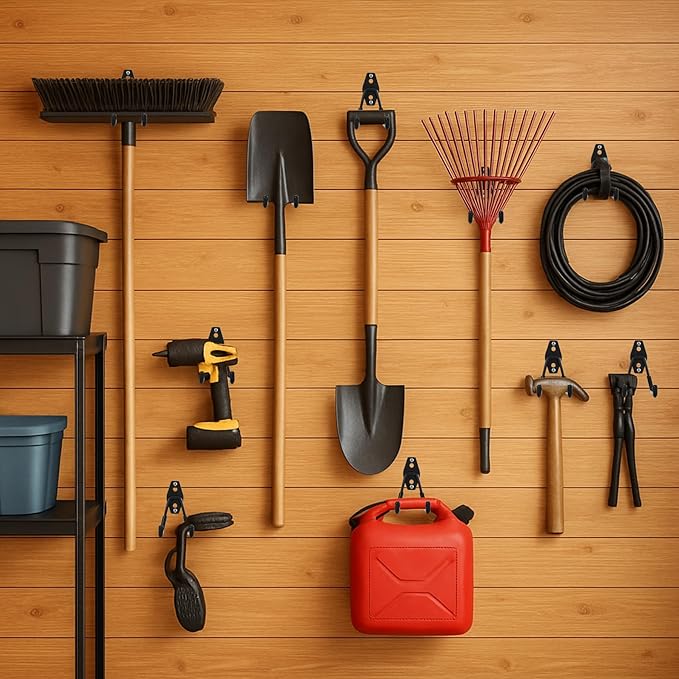 4 Pack Garage Hooks, Garage Tool Organizer Wall Mount, Heavy Duty for Utility Organizer, Steel Utility Garage Hooks for Ladders, Garden Tools, Bike