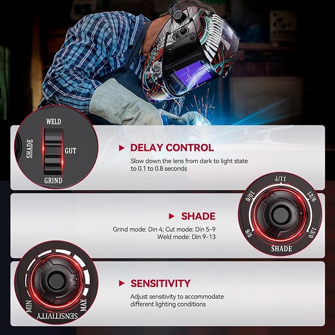 ARCCAPTAIN Large Viewing Screen 3.93"X3.66" Welding Helmet, True Color 1/1/1/1 Solar Power Auto Darkening Welding Hood with 4 Arc Sensor, Wide Shade 4/5-9/9-13 for TIG MIG ARC, Brambles