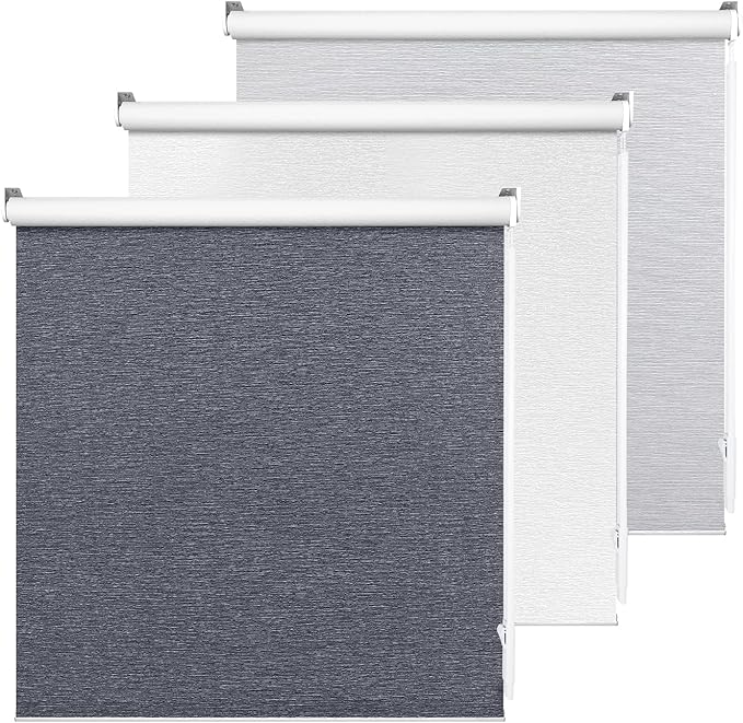 ALLBRIGHT 100% Blackout Roller Blinds Woven Shades with Striped Jacquard, Cordless Window Shades, UV Protection Fabric, Easy-Install for Indoor Home & Office, Dark Blue, 30" W x 72" H