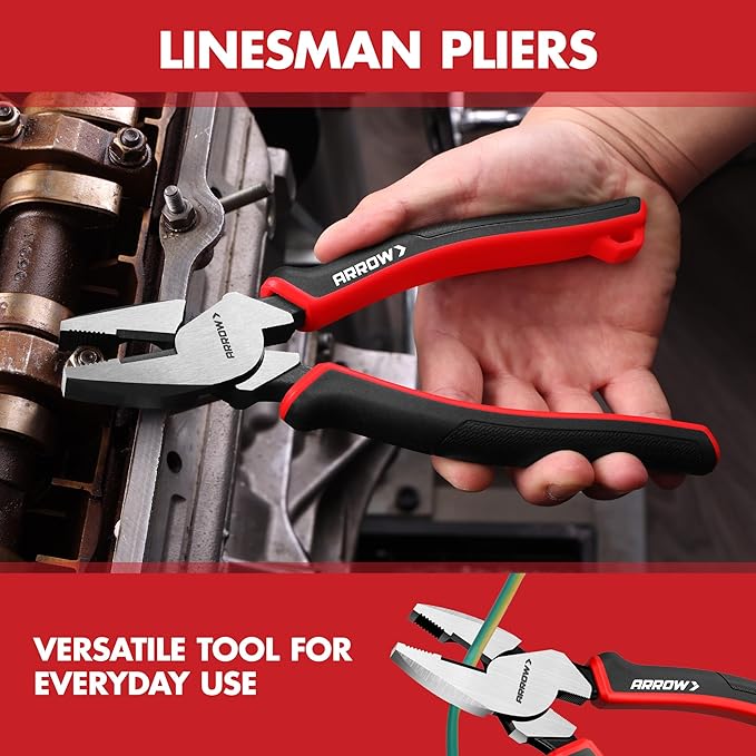ARROW 3PC Pliers Set, Includes 8.5 Inch Linesman, 8 Inch Needle Nose Pliers, 6 Inch Diagonal Cutter, Comfortable Ergonomic Anti-slip Handle, for Basic Repairs