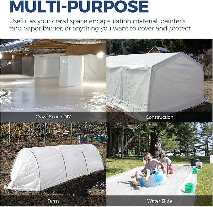 ALORAIR Crawl Space Vapor Barrier 14 mil 10'x50', Drop Cloth Vapor Barrier Covering for Crawlspace Encapsulation Moisture Control, Thick Plastic Sheeting Heavy Duty, Black and White Panda Film