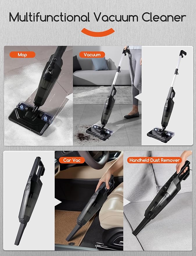 Stick Vacuum Cleaner with 3 Mop Pads Electirc Mop 600W 18kpa Powerful Suction Corded Upright Vacuum Lightweight Electric mop for Tile Hardwood Floor,Marble Cleaning