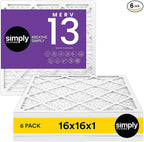 Simply 16x16x1 Air Filter, MERV 13, MPR 1500, 6 Pack, For Home AC Furnace & HVAC (Actual Size: 15.75"x15.75"x0.75") DUST, Pet, & Allergy Control