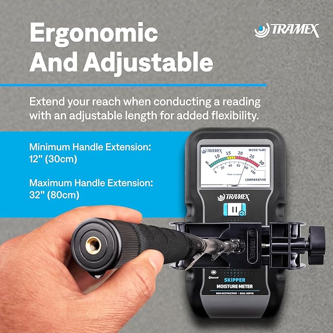 Tramex Extension Handle & Clamp for the 5-Series Moisture Encounters | Use with Our MEX5, ME5, CMEX5, CME5 & Skipper 5 Wood, Drywall, Concrete & Marine Meters Only | Adjustable Tool for Measurement