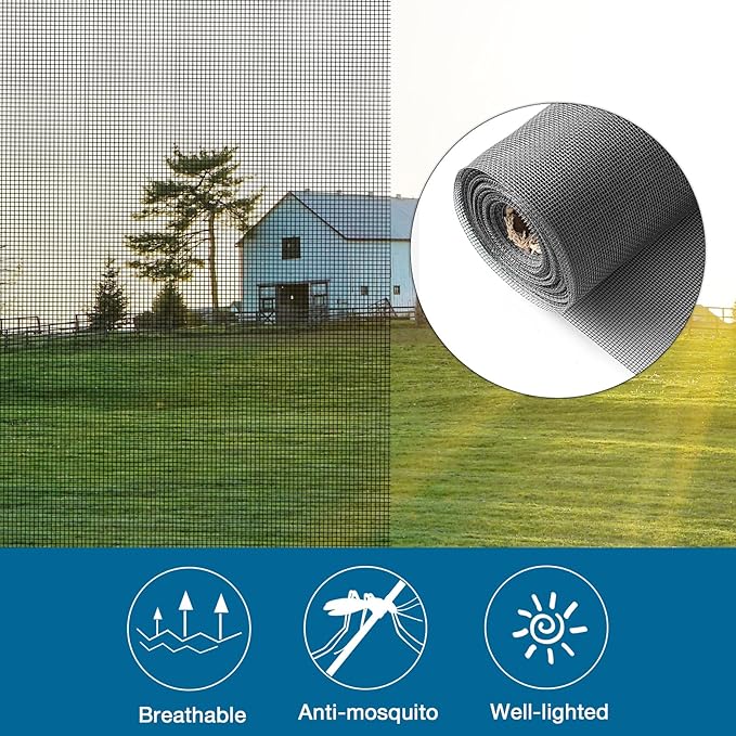 NeatiEase Window Screen Roll, 96"x100' Adjustable Flexible Fiberglass Screen Door Mesh - DIY Replacement Kit for Patio Porch Door Windows and Sliding Screen Doors(Gray)