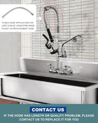 25" Height Commercial Faucet Wall Mount with Sprayer 8" Adjustable Center 9.6" Swing Spout, Kitchen Sink Faucet with Pull Down Pre-Rinse Sprayer for Restaurant Industrial Kitchen, Chrome