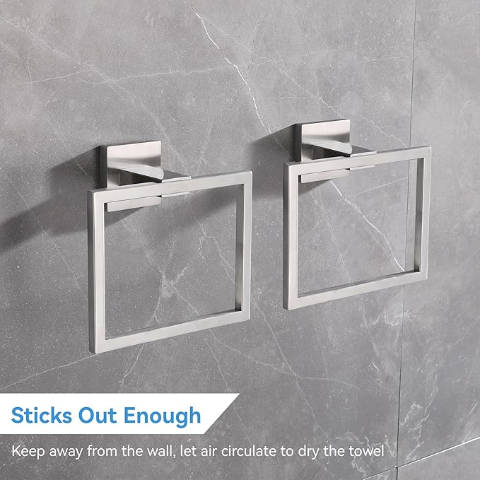 LANC Hand Towel Rings for Bathroom Wall Mount Brushed Finished Square Hand Towel Holder for Kitchen Towel Holder Lavatory SUS304 Stainless Steel Contemporary Style Shower Towel Racks Hanger, A8896BN