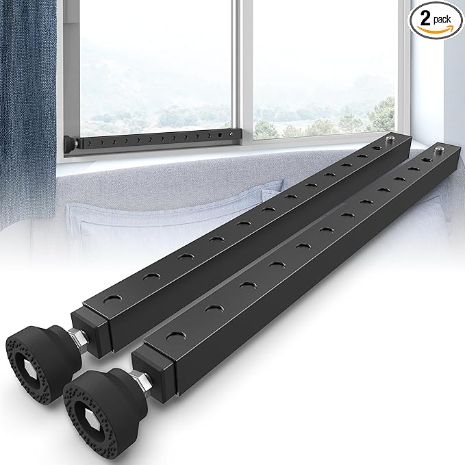 Adjustable Window Security Bars Vertical, Heavy Duty Sliding Patio Glass Door Lock Bar with Rubber Feet, 17-33 inch Window Safety Stopper for Up and Down Windows -Black 2 PCS Patented