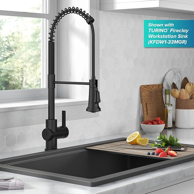 KRAUS Britt Touchless Sensor Commercial Single Handle Pull Down Kitchen Faucet in Matte Black, KSF-1691MB