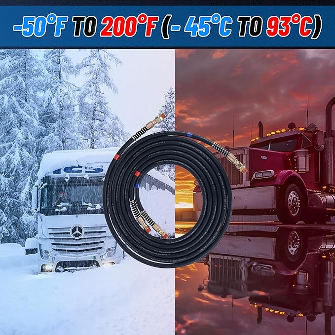 15 FT Air Line Hose Assembly with 1/2" NPT Swivel Fitting Straight Heavy Duty Power Hoses Set Spring Guard Grips DOT Fittings on Both Ends with Glad Hands Set for Semi Truck Trailer Tractor