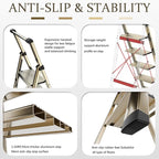 6 Step Ladder, Portable Step Ladder with Handrails, Folding Step Stool for Adult, Aluminum Step Ladder for Closet, Kitchen, Outdoor, 330LBS - Champagne Gold