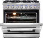 COSMO COS-EPGR366 36 in. Haven Collection 6.0 cu. ft. Gas Range, 6 Burners, Convection Oven, Knob LEDs, Storage Drawer, Stainless Steel