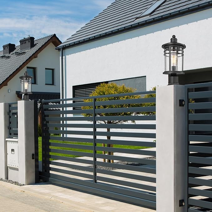 Darkaway Large Outdoor Post Lights Lamp Posts Outdoor Lighting, 17inch Aluminum Post Lights Waterproof Outdoor Light Fixtures with Glass, Light Posts for Outside Patio Yard (Large, Black)