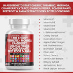 Clean Nutraceuticals Tart Cherry Extract Capsules with Turmeric Moringa Cranberry Chanca Piedra Celery Quercetin ACV Pomegranate L Selenomethionine - Uric Levels - 120 Ct