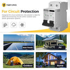 DC Circuit Breaker 40 Amp Solar Panel Disconnect Switch 12V-500V 2 Poles Miniature Solar Circuit Breaker for Outdoor PV Homes Battery, AC 110V DIN Rail MCB