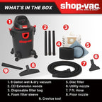 Shop-Vac 5985005 6 Gallon Wet/Dry Vacuum, 3.5 Peak HP, 1.25 Inch Diameter x 7 Foot Hose, 6 Foot Cord, Ideal for Home, Garage, and Workshop Cleaning