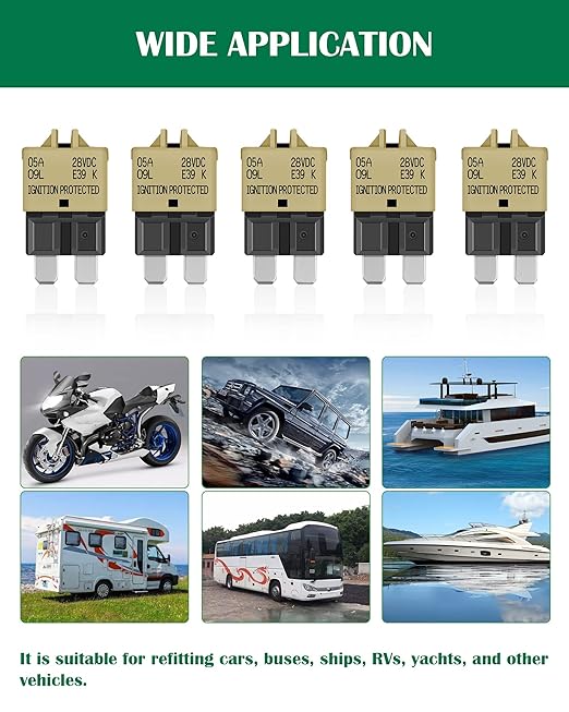 LENKRAD Automotive 5 Amp ATC/ATO Resettable Fuse 5A Manual Reset Standard Blade 5Amp Fuses Manual-Reset Circuit Breaker 5A for Car Truck RV Automotive Marine Boat Trolling Motorhome, 5 Pack…