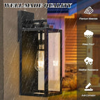 16-inch Large Outdoor Wall Light Fixture, Black Exterior Wall Lantern Waterproof, Farmhouse Porch Sconce Lighting With Glass, Modern Wall-Mounted Outside Lights for House, Garage, Patio Lamp, 2 Packs