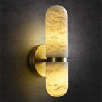 Alabaster Wall Sconces, 13in Brass Alabaster Sconce, Modern Spanish Natural Marble Sconces Lights, Gold Sconces for Bathroom Vanity Bedroom Living Room Staircases Hallway