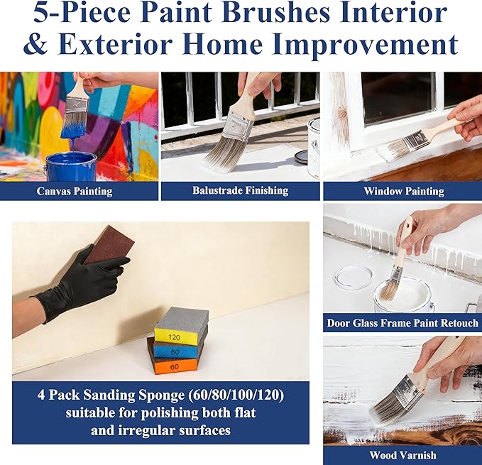 Paint Roller Kit with Extension Pole, 41Pcs Paint Supplies for Painting Walls, 4" & 9" Rollers with Frame, Tray with Liners, Paint Brushes, Scraper, Drop Cloths, Painters Tape, Sanding Sponges