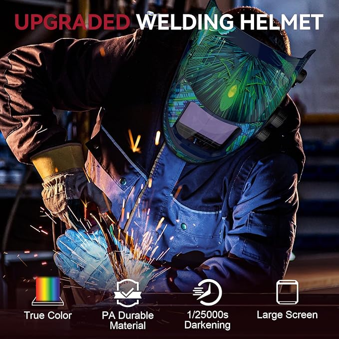 ARCCAPTAIN 3.94"X3.66" Large Viewing Screen Welding Helmet True Color Auto Darkening Welding Hood, Solar Powered 4 Arc Sensor, Wide Shade 4-5/5-9/9-13 for ARC TIG MIG Welding Mask(Cyber City Design)