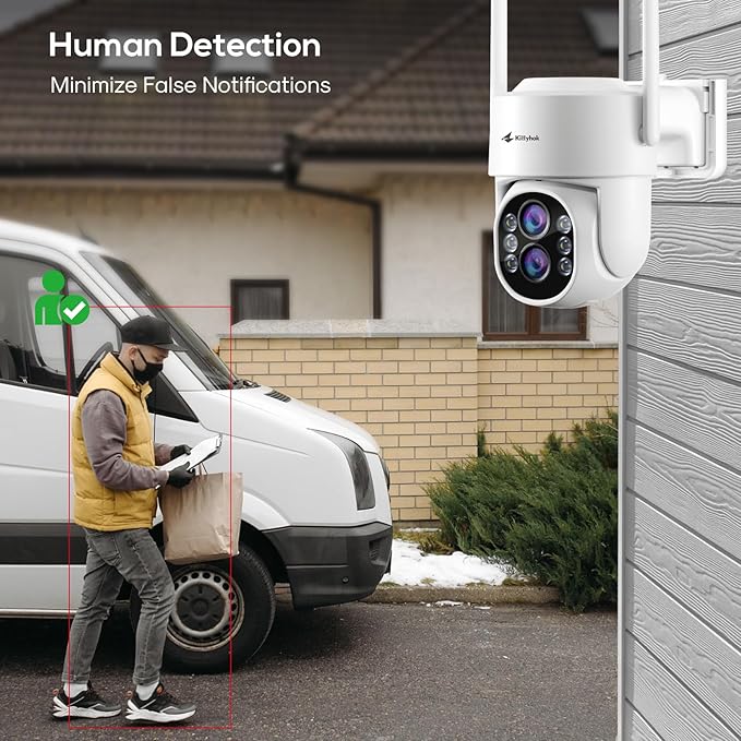 Kittyhok Wireless Security Camera System Outdoor with Monitor | 4pcs 2K Dual Lens PTZ Security Cameras, 10x Mixed Zoom, Auto Tracking, Human Detection, Spotlight | 10CH NVR with 10" Monitor, 500GB HDD