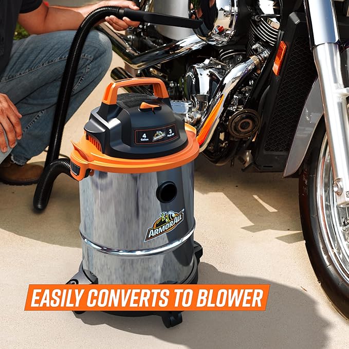 Armor All VO408S 0901 4 Gallon 3 Peak HP Stainless Steel Wet/Dry Vacuum, Orange