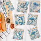 Swedish Dishcloths for Kitchen, Reusable Absorbent Fast Drying Sea Animals Theme Swedish Dish Cloths Gift Set, Washable Cellulose Sponge Cloths Dish Towel for Washing Dishes