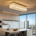 40 Inches Crystal Chandeliers for Dining Room, Gold Modern Ceiling Light for Living Room, Flush Mount Chandelier, Light Fixture for Entryway, Foyer, 8 Bulbs(Not Inclubed), E12 Base