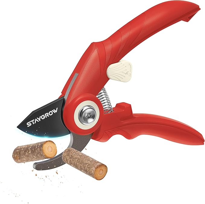 Pruning Shears - 6.9" Professional Garden Shears with SK5 Stainless Steel Sharp Blades, Garden Clippers with Comfortable Grip Hands and Safety Lock, Gardening Tools for Men Women - Red