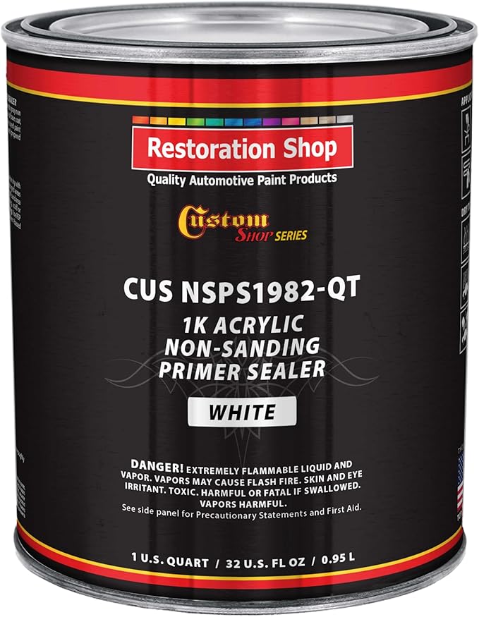 Custom Shop Premium 1K Acrylic Non-Sanding Primer Sealer Paint, Color White, 1 Quart - Fast Drying, Ready-To-Spray, Apply Over Automotive Primer Surfacers, Sanded Finishes - Topcoat Urethane, Enamel