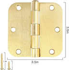 12 Pack Interior Door Hinges Brushed Brass 3.5 inch X 3-1/2" 5/8 Radius,3 ½"Satin Gold Round Standard Hinge for Single Doors DIY Assembly Bifold Table Hardware Kit House Accessories Home Eseentials