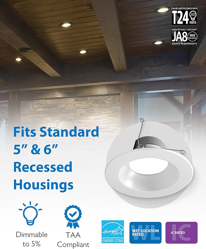 NICOR DLR56609120SWH DLR56(v6) 5/6-inch White 900 Lumen Selectable Recessed LED Downlight