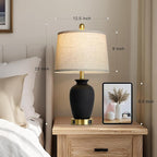 23" Set of 2 Black Ceramic Farmhouse Table Lamp with Ginger Jar Design, Bedside USB Lamps for Living Room,Dining Room,Bedroom,Office,Nightstand,End Table