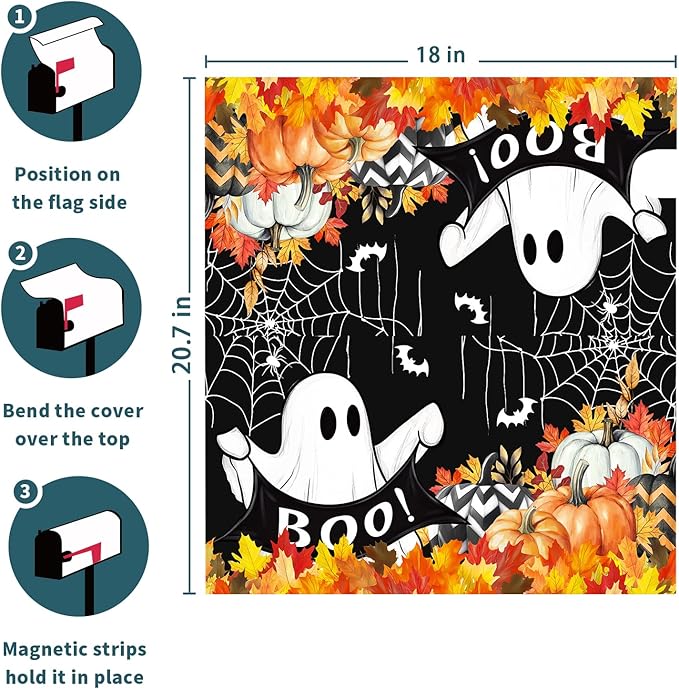 Halloween Ghost Pumpkin Mailbox Covers Magnetic Black Happy Halloween Seasonal Holiday Post Letter Box Cover Standard Size 21x18 Inch for Garden Yard Decor