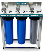 Nu Aqua 3 Stage Heavy Metal Whole House Water Filter System - 20” x 4.5” TDS Reducing Home Filtration - Sediment, KDF Granular Carbon, Carbon Block