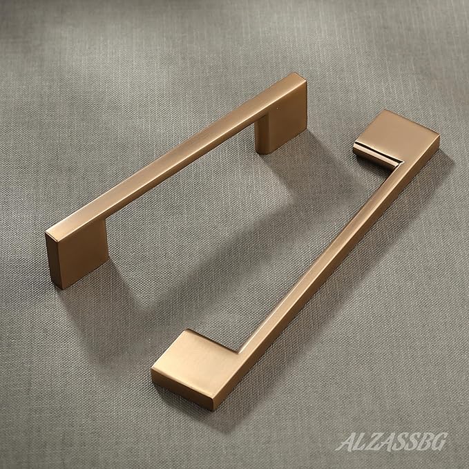 Alzassbg 5 Pack Champagne Bronze Cabinet Pulls, 5 Inch(128mm) Hole Centers Rectangle Cabinet Handles Kitchen Pulls for Drawers and Cabinets AL3051TGP