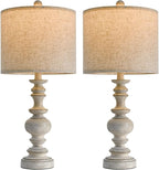 BOBOMOMO 24" Farmhouse Retro Table Lamp Set of 2, Traditional Resin Lamps for Living Room Bedroom, Vintage Bedroom Lamps with Linen Shades, Rustic Table Lamps for Living Room, Nursery, Office