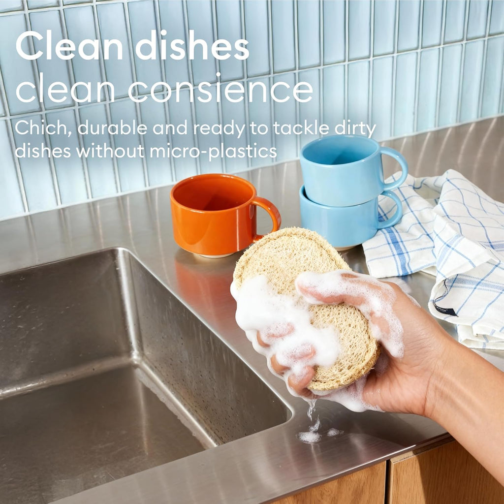 Vove Scrub Sponges 4 Pack, Cellulose & Cotton with Natural Loofah, Eco-Friendly Loofah Dish & Kitchen Sponges, Bathroom Scrubbing Pads, FSC-Certified Packaging