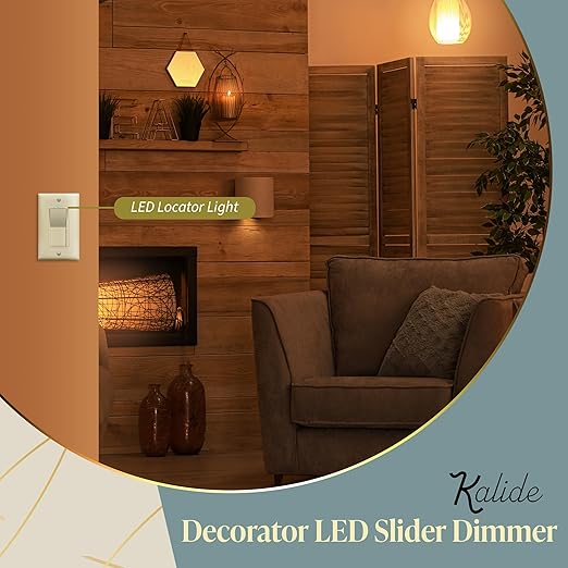 TOPGREENER Kalide Dimmer Light Switch, LED Dimmer Switch, Full Range Dimming, Single Pole/3-Way, 120VAC, 60Hz, 300W LED/CFL, Neutral Wire Not Required, Wall Plate Included, Light Almond, 2 Pack