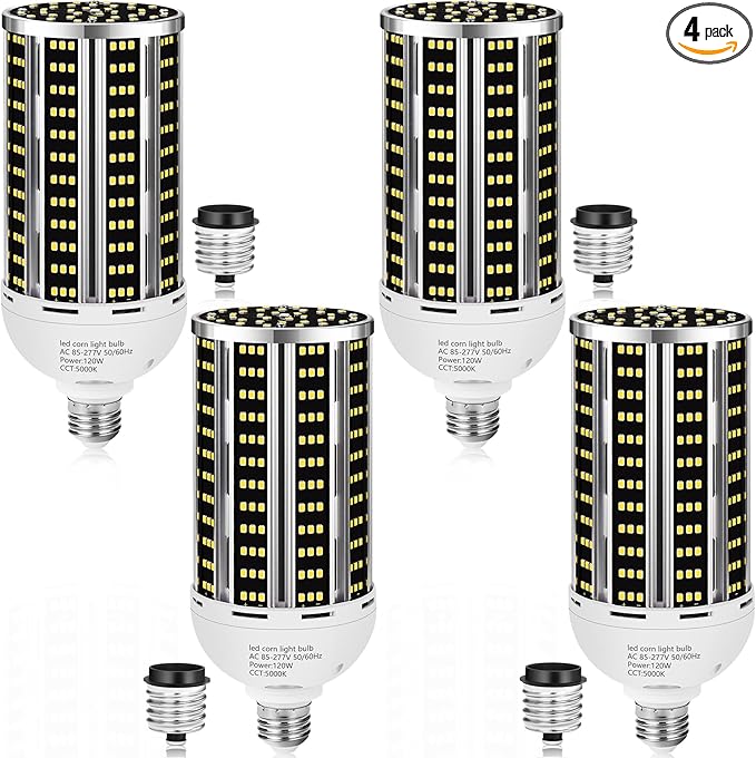 4 pack 120W LED Corn Light Bulb(1200W Equivalent ) ,Commercial Grade DayLight 5000K E26/E39 15900LM Medium Mogul Base LED Lamp,Large Area Lights For Outdoor Indoor Garage Warehouse Factory Bay Light