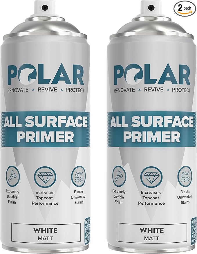 Polar All Surface Primer Matte White - 2 x 13.5 Fl Oz - Ideal for Wood, Metal, Plastic, Brick - Enhanced Adhesion & Quick Drying