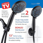 AquaCare High Pressure 8-mode Handheld Shower Head - Anti-clog Nozzles, Built-in Power Wash to Clean Tub, Tile & Pets, Extra Long 6 ft. Stainless Steel Hose, Wall & Overhead Brackets